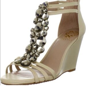 Vince Camuto Zen Cream Rhinestone Wedge Sandals Sz 7.5